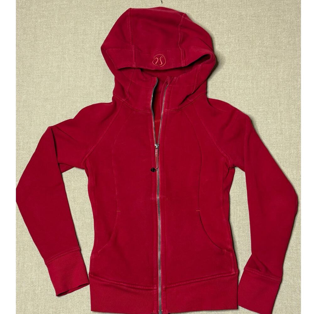 Lululemon Scuba Hoodie Women’s 4 Red Full Zip Thumbholes Logo Jacket
